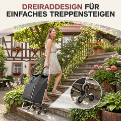 Sekey Einkaufstrolley 3-in-1 klappbar – 50L Einkaufswagen mit Kühlfach, Treppensteiger-Rädern & Sackkarren-Funktion, Aluminium