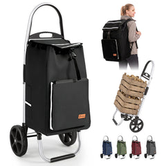 Sekey Einkaufstrolley klappbar 3-in-1 – Einkaufstrolley, Sackkarre & Rucksack mit Aluminiumrahmen, faltbarer Einkaufswagen mit PU-Rädern für Einkauf, Reisen & Alltag
