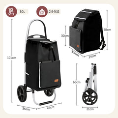 Sekey Einkaufstrolley klappbar 3-in-1 – Einkaufstrolley, Sackkarre & Rucksack mit Aluminiumrahmen, faltbarer Einkaufswagen mit PU-Rädern für Einkauf, Reisen & Alltag