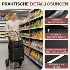 Sekey Einkaufstrolley klappbar 3-in-1 – Einkaufstrolley, Sackkarre & Rucksack mit Aluminiumrahmen, faltbarer Einkaufswagen mit PU-Rädern für Einkauf, Reisen & Alltag