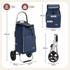 Sekey Einkaufstrolley 3-in-1 klappbar – 50L Einkaufswagen mit Kühlfach, großen Rädern & Sackkarren-Funktion, leichtes Aluminium