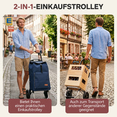 Sekey Einkaufstrolley 3-in-1 klappbar – 50L Einkaufswagen mit Kühlfach, großen Rädern & Sackkarren-Funktion, leichtes Aluminium