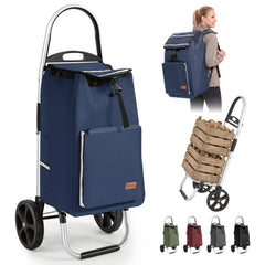 Sekey Einkaufstrolley klappbar 3-in-1 – Einkaufstrolley, Sackkarre & Rucksack mit Aluminiumrahmen, faltbarer Einkaufswagen mit PU-Rädern für Einkauf, Reisen & Alltag