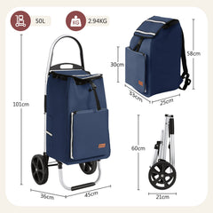 Sekey Einkaufstrolley klappbar 3-in-1 – Einkaufstrolley, Sackkarre & Rucksack mit Aluminiumrahmen, faltbarer Einkaufswagen mit PU-Rädern für Einkauf, Reisen & Alltag