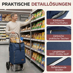 Sekey Einkaufstrolley klappbar 3-in-1 – Einkaufstrolley, Sackkarre & Rucksack mit Aluminiumrahmen, faltbarer Einkaufswagen mit PU-Rädern für Einkauf, Reisen & Alltag