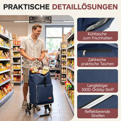 Sekey Einkaufstrolley 3-in-1 klappbar – 50L Einkaufswagen mit Kühlfach, Treppensteiger-Rädern & Sackkarren-Funktion, Aluminium