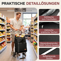 Sekey Einkaufstrolley klappbar 3-in-1 – Einkaufstrolley, Sackkarre & Rucksack mit Treppensteiger-Rädern, leichter Aluminiumrahmen, faltbar & stabil für Einkauf, Reisen und Senioren