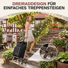 Sekey Einkaufstrolley klappbar 3-in-1 – Einkaufstrolley, Sackkarre & Rucksack mit Treppensteiger-Rädern, leichter Aluminiumrahmen, faltbar & stabil für Einkauf, Reisen und Senioren