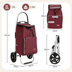 Sekey Einkaufstrolley 3-in-1 klappbar – 50L Einkaufswagen mit Kühlfach, großen Rädern & Sackkarren-Funktion, leichtes Aluminium