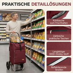 Sekey Einkaufstrolley 3-in-1 klappbar – 50L Einkaufswagen mit Kühlfach, großen Rädern & Sackkarren-Funktion, leichtes Aluminium