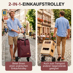 Sekey Einkaufstrolley 3-in-1 klappbar – 50L Einkaufswagen mit Kühlfach, großen Rädern & Sackkarren-Funktion, leichtes Aluminium