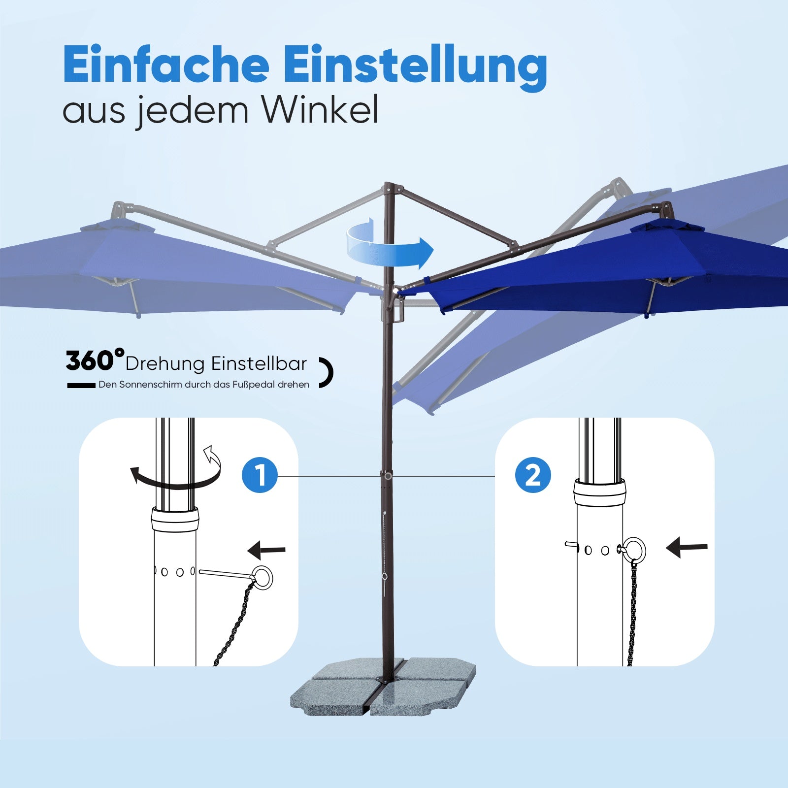 Sekey Ampelschirm 300 cm Aluminium Sonnenschirm mit 360° Drehung, Neigefunktion, UV50+ Schutz Sekey