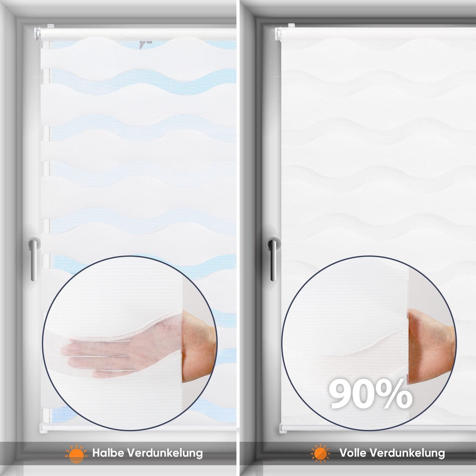 Sekey Duo-Rollo mit Wellenmuster - Doppelrollo Klemmfix ohne Bohren für Fenster, Sicht- & Sonnenschutz Sekey