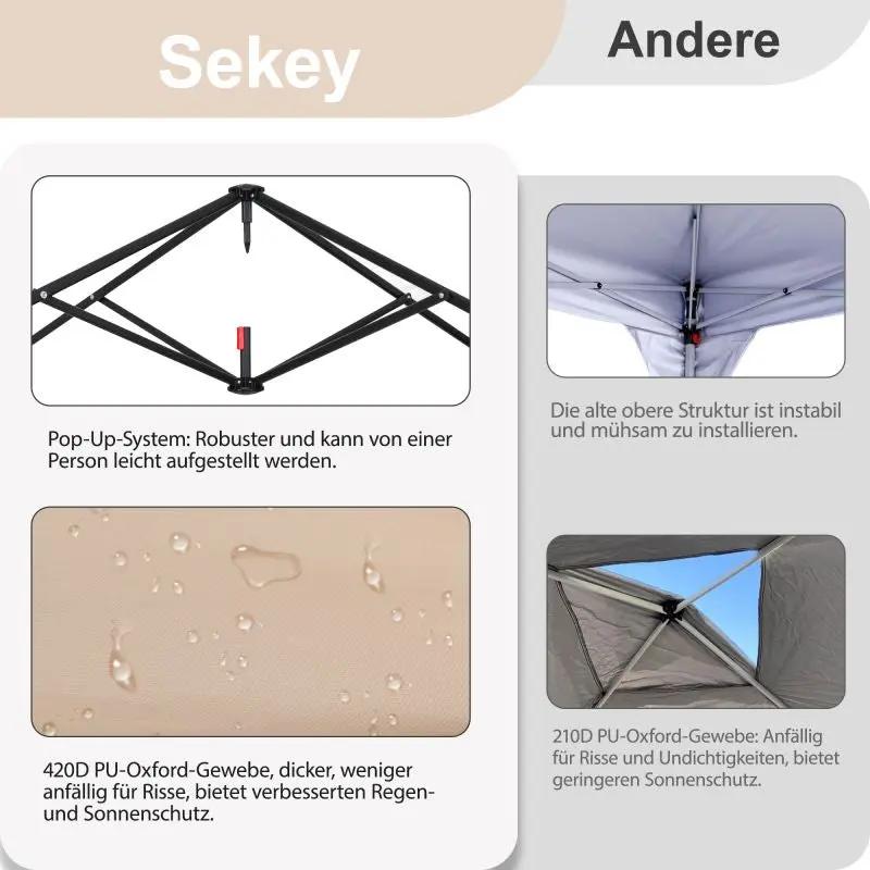 Sekey 300 x 300 cm Faltpavillon mit 4 Sandsäcken und Tragetasche Sekey