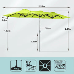 Sekey 300 x 160 cm Doppelsonnenschirm mit Kurbel, UV50+ Sekey