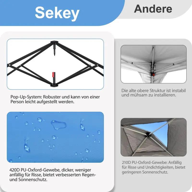 Sekey 300 x 300 cm Faltpavillon mit 4 Sandsäcken und Tragetasche Sekey
