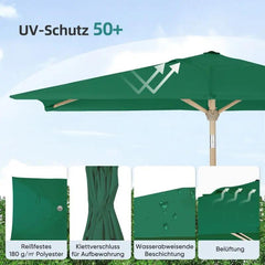 Sekey 210 x 140 cm Alu Sonnenschirm mit Kurbel, Sonnenschutz UV50+, aus Holz-Metall Sekey