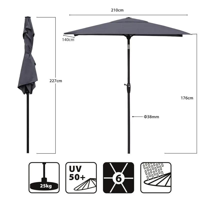Sekey 210 x 140 cm Alu Sonnenschirm mit Kurbel, Sonnenschutz UV50+ Sekey
