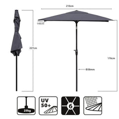 Sekey 210 x 140 cm Alu Sonnenschirm mit Kurbel, Sonnenschutz UV50+ Sekey