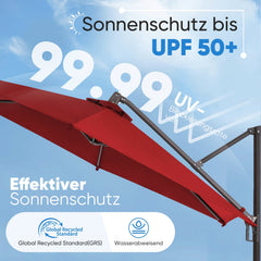 Sekey Ampelschirm 300 cm Aluminium Sonnenschirm mit 360° Drehung, Neigefunktion, UV50+ Schutz Sekey