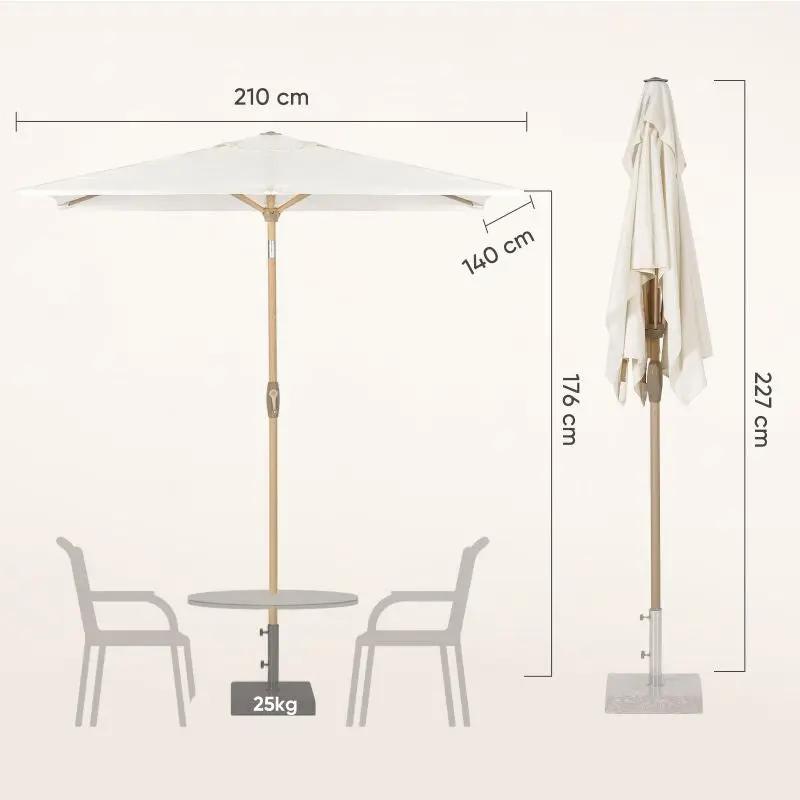 Sekey 210 x 140 cm Alu Sonnenschirm mit Kurbel, Sonnenschutz UV50+, aus Holz-Metall Sekey
