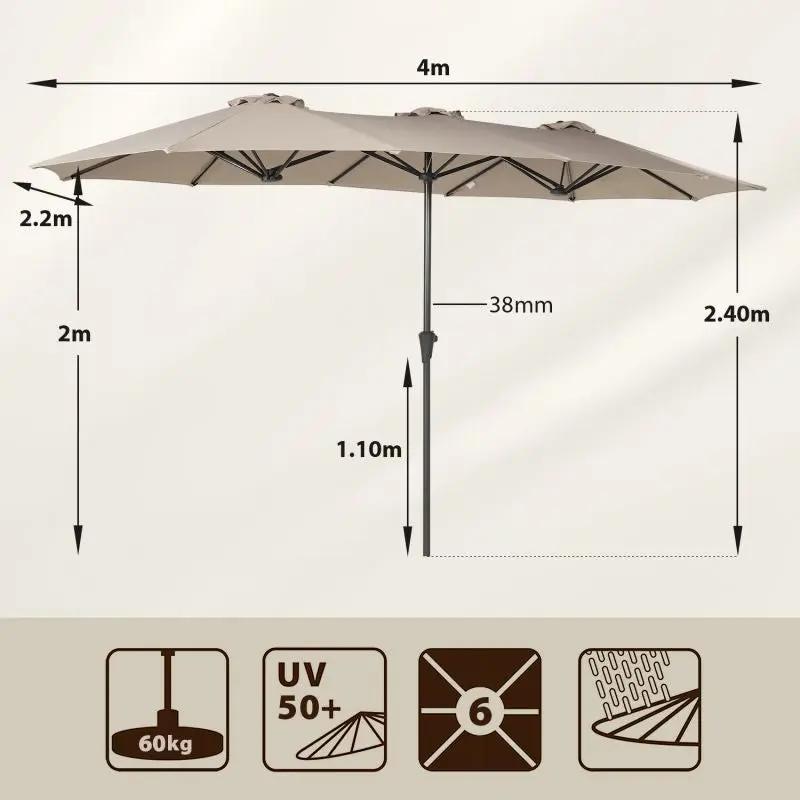 Sekey 220 × 400 cm Doppelsonnenschirm mit Kurbel, UV50+ Sekey