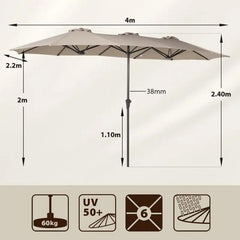 Sekey 220 × 400 cm Doppelsonnenschirm mit Kurbel, UV50+ Sekey