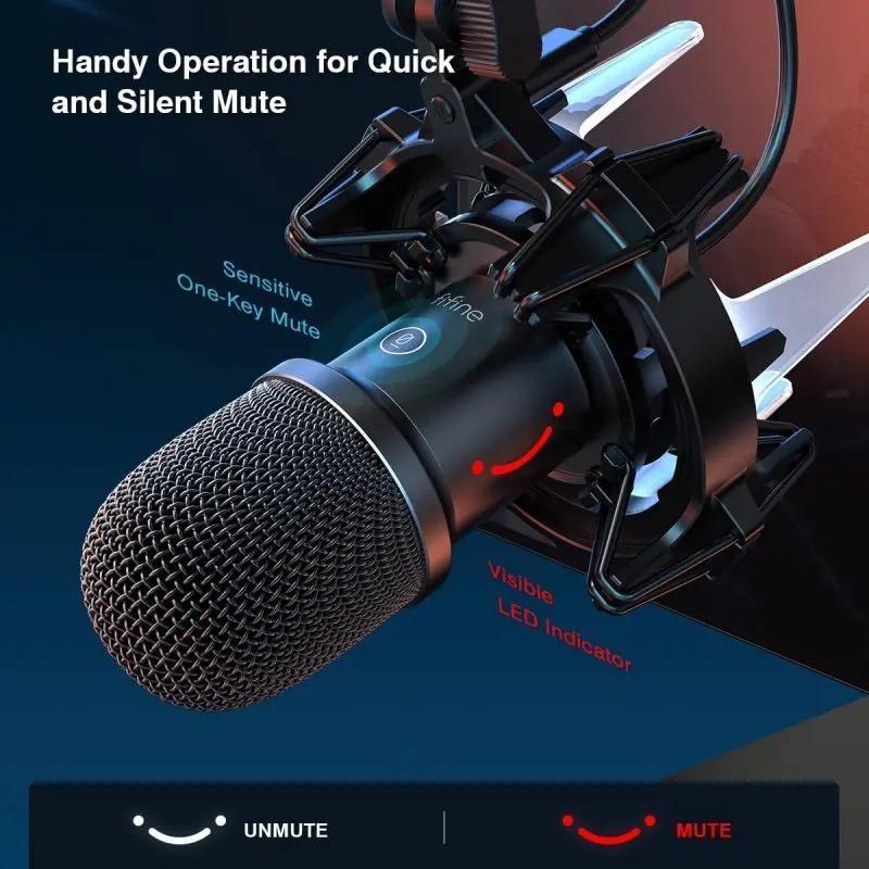 Fifine USB Dynamisches Mikrofon mit Arm, Stummschalttaste und Shock Mount, K651 Sekey