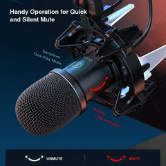Fifine USB Dynamisches Mikrofon mit Arm, Stummschalttaste und Shock Mount, K651 Sekey