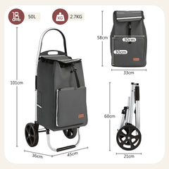 Sekey Einkaufstrolley 3-in-1 klappbar – 50L Einkaufswagen mit Kühlfach, großen Rädern & Sackkarren-Funktion, leichtes Aluminium