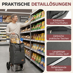 Sekey Einkaufstrolley 3-in-1 klappbar – 50L Einkaufswagen mit Kühlfach, großen Rädern & Sackkarren-Funktion, leichtes Aluminium