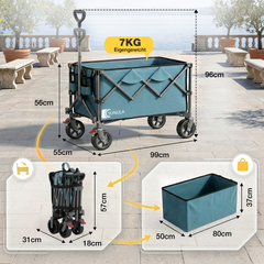 Sunula Faltbarer Bollerwagen 120 kg – 150L Handwagen mit Geländerädern, Bremsen & Einhandgriff, 3024