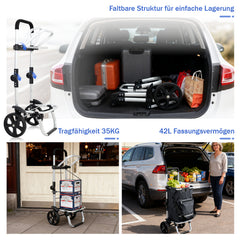 Sekey Faltbarer Einkaufstrolley 3-in-1 Leichter Aluminium-Trolley 60 kg Tragkraft, Höhenverstellbarer Griff, Automatische Faltfunktion, Inklusive Kühlfach & Getränkefach, Ideal für Einkäufe & Camping