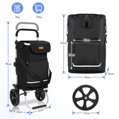 Sekey Faltbarer Einkaufstrolley 3-in-1 Leichter Aluminium-Trolley 60 kg Tragkraft, Höhenverstellbarer Griff, Automatische Faltfunktion, Inklusive Kühlfach & Getränkefach, Ideal für Einkäufe & Camping
