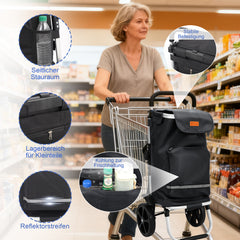 Sekey Faltbarer Einkaufstrolley 3-in-1 Leichter Aluminium-Trolley 60 kg Tragkraft, Höhenverstellbarer Griff, Automatische Faltfunktion, Inklusive Kühlfach & Getränkefach, Ideal für Einkäufe & Camping