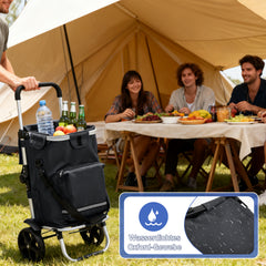 Sekey Faltbarer Einkaufstrolley 3-in-1 Leichter Aluminium-Trolley 60 kg Tragkraft, Höhenverstellbarer Griff, Automatische Faltfunktion, Inklusive Kühlfach & Getränkefach, Ideal für Einkäufe & Camping