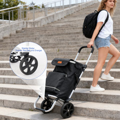 Sekey Faltbarer Einkaufstrolley 3-in-1 Leichter Aluminium-Trolley 60 kg Tragkraft, Höhenverstellbarer Griff, Automatische Faltfunktion, Inklusive Kühlfach & Getränkefach, Ideal für Einkäufe & Camping