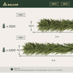 Salcar Künstliche Tannengirlande aus 100 % PE – Naturgetreue Weihnachtsgirlande, extra dicht, 3 m / 5 m