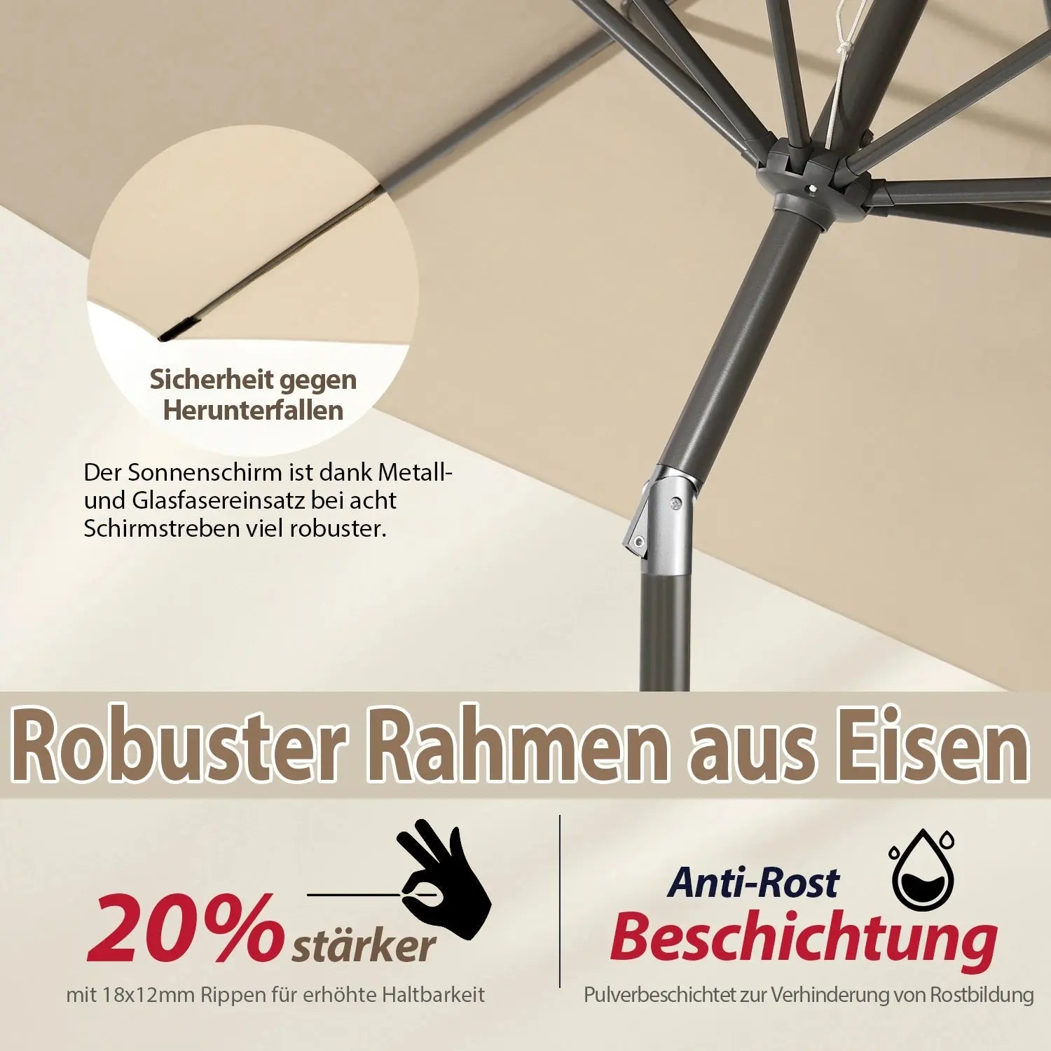 Sekey 270cm Sonnenschirm mit Kurbel, Knickbar im Sitzen, Sonnenschutz UV50+ Sekey