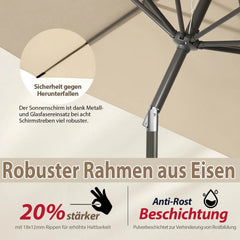 Sekey 270cm Sonnenschirm mit Kurbel, Knickbar im Sitzen, Sonnenschutz UV50+ Sekey