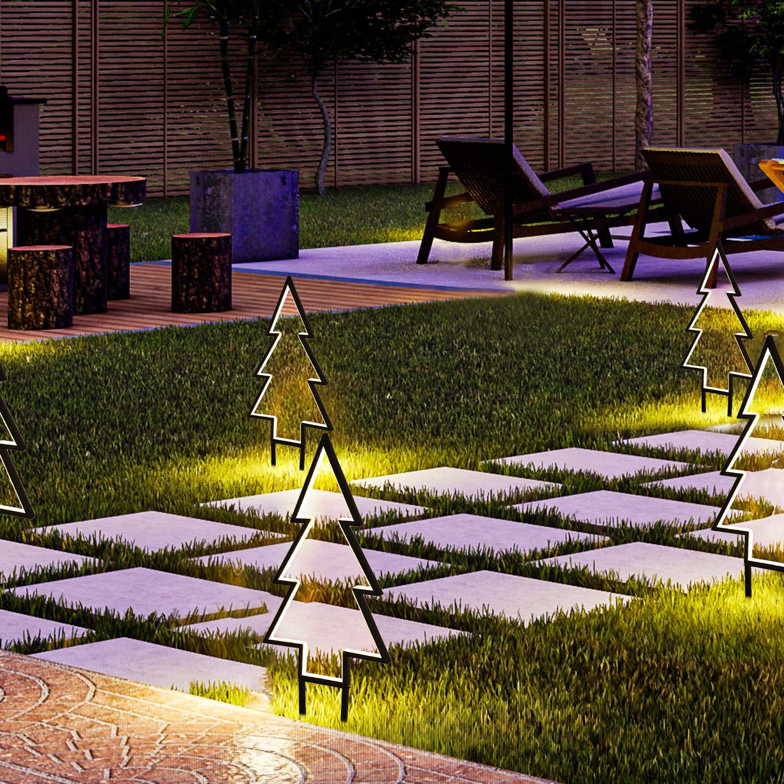 Salcar XXL 3D LED Gartenstecker Tannenbaum – 60 cm Metall-Gartenleuchte mit 100 LEDs, Warmweiß, IP44 Wasserdicht, Erdspieß & Standfuß, Weihnachtsbeleuchtung für Außen Salcar