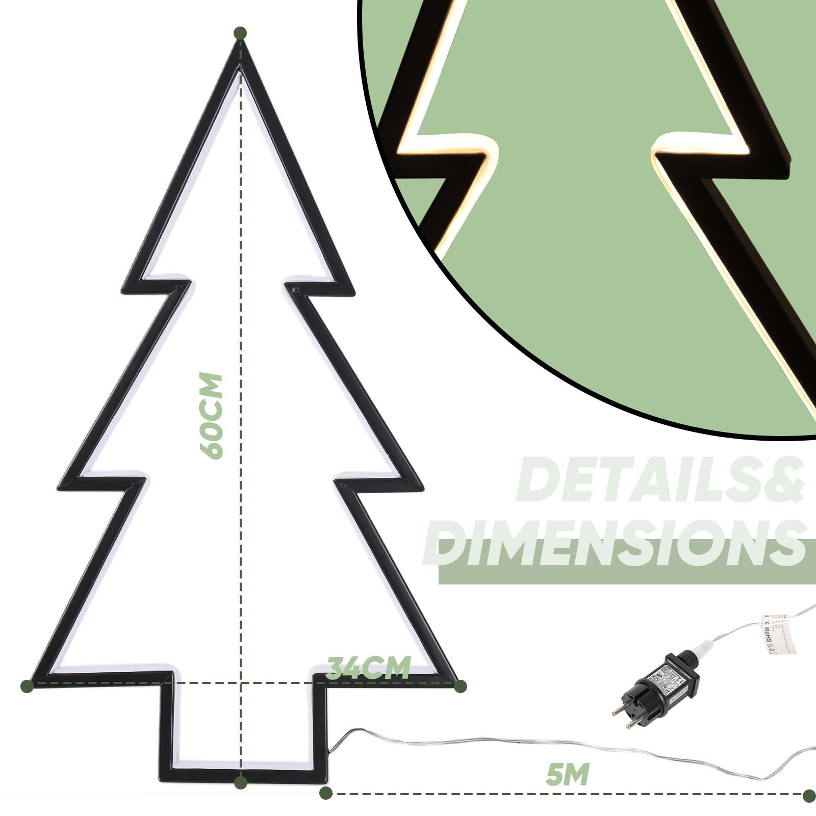 Salcar XXL 3D LED Gartenstecker Tannenbaum – 60 cm Metall-Gartenleuchte mit 100 LEDs, Warmweiß, IP44 Wasserdicht, Erdspieß & Standfuß, Weihnachtsbeleuchtung für Außen Salcar
