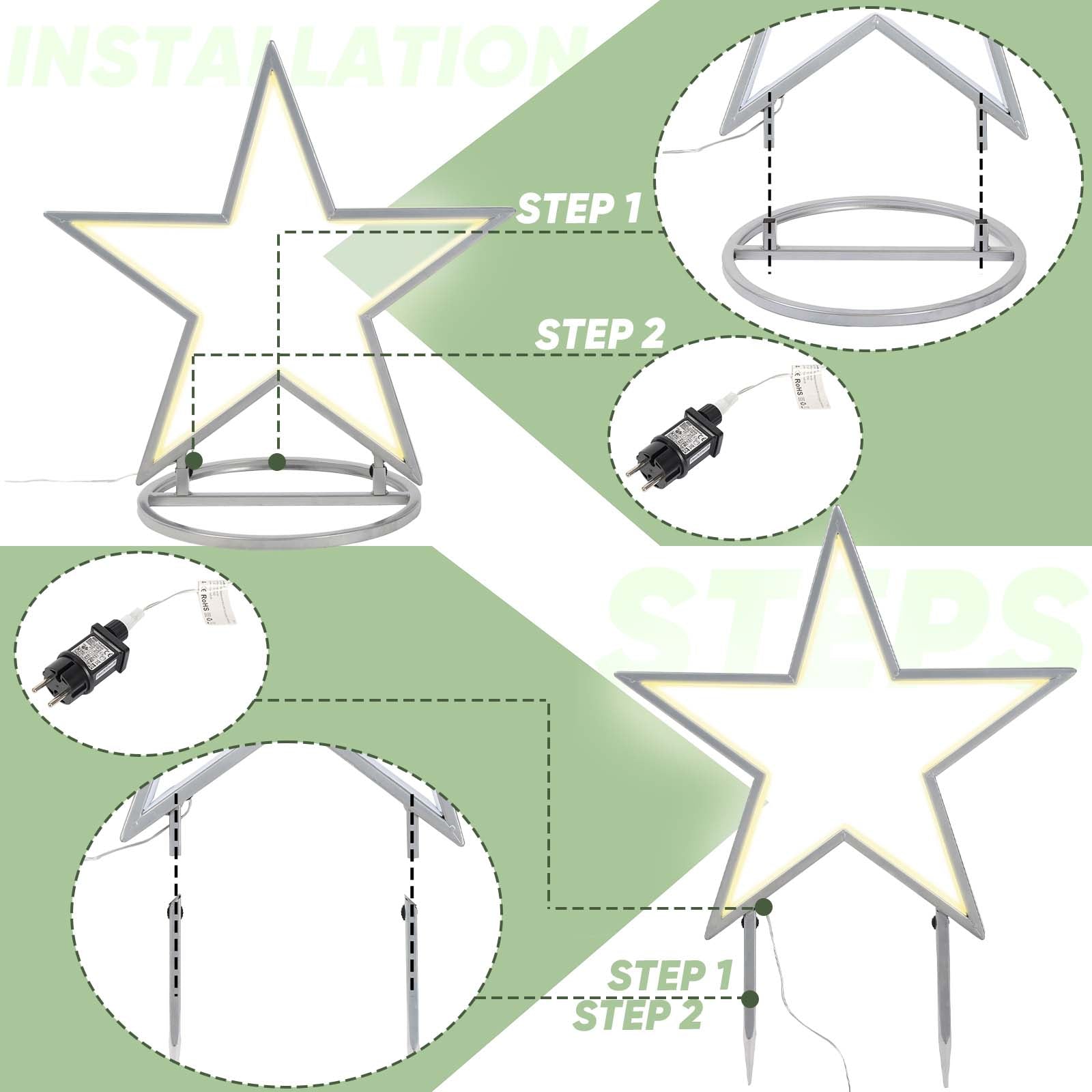 Salcar LED Gartenstecker Stern aus Metall – 50 cm Weihnachtsstern mit 100 LEDs, Warmweiß, IP44 Wasserdicht, Garten Stern Leuchte mit Erdspieß & Standfuß, Für Innen & Außen Salcar