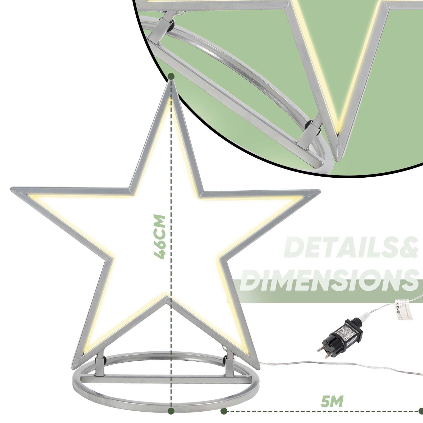 Salcar LED Gartenstecker Stern aus Metall – 50 cm Weihnachtsstern mit 100 LEDs, Warmweiß, IP44 Wasserdicht, Garten Stern Leuchte mit Erdspieß & Standfuß, Für Innen & Außen Salcar