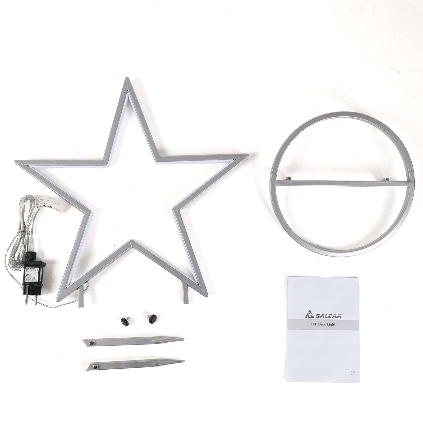 Salcar LED Gartenstecker Stern aus Metall – 50 cm Weihnachtsstern mit 100 LEDs, Warmweiß, IP44 Wasserdicht, Garten Stern Leuchte mit Erdspieß & Standfuß, Für Innen & Außen Salcar