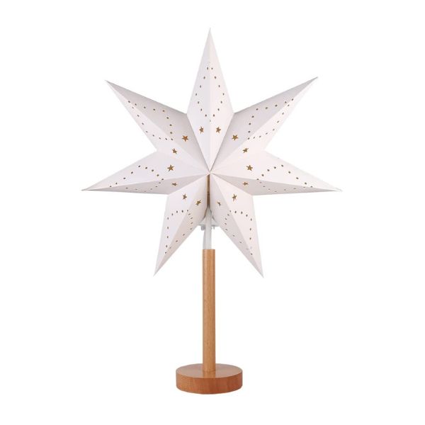 Salcar LED Paper Star with Wooden Base – Illuminated Christmas Star with 2 Lampshades, Warm White Light, Foldable &amp; Replaceable E14 Bulb