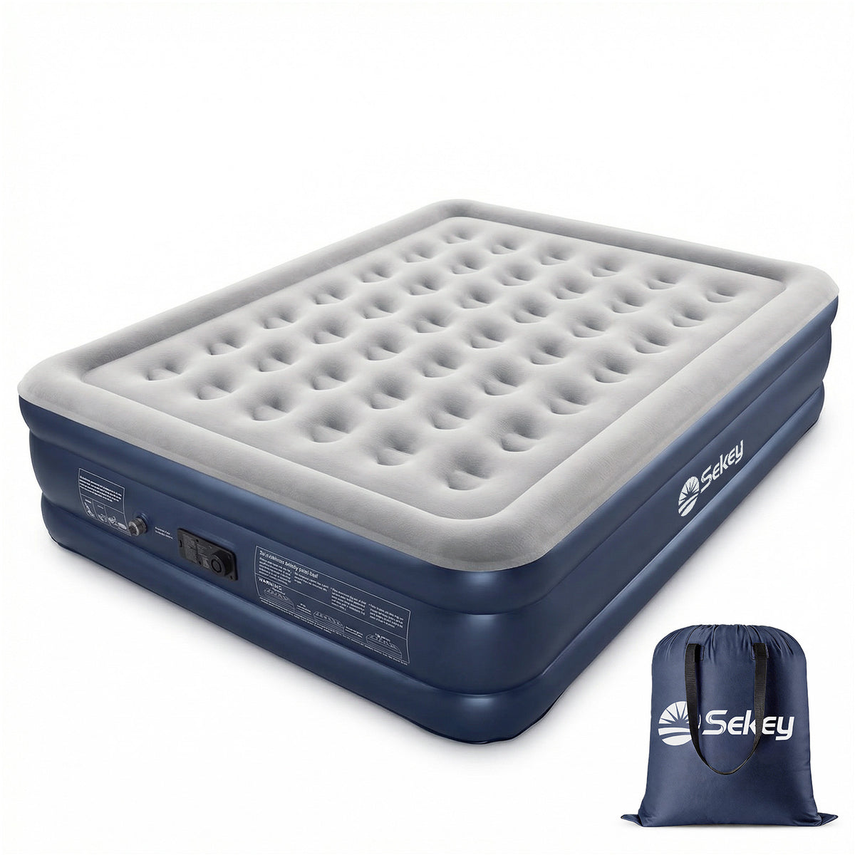 Sekey XXL Luftmatratze selbstaufblasend 2 Personen 203×152×46 cm, Luftbett mit integrierter elektrischer Pumpe, einstellbarer Härtegrad, komfortables Gästebett, schnell aufblasbar