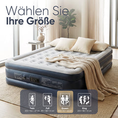 Sekey XXL Luftmatratze selbstaufblasend 2 Personen 203×152×46 cm, Luftbett mit integrierter elektrischer Pumpe, einstellbarer Härtegrad, komfortables Gästebett, schnell aufblasbar