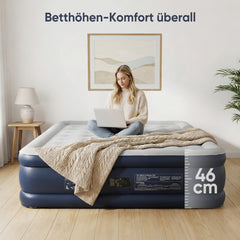 Sekey XXL Luftmatratze selbstaufblasend 2 Personen 203×152×46 cm, Luftbett mit integrierter elektrischer Pumpe, einstellbarer Härtegrad, komfortables Gästebett, schnell aufblasbar