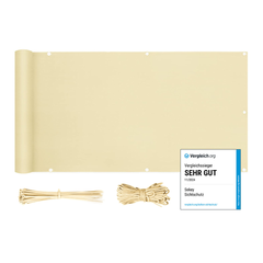 Sekey Balkon Sichtschutz Beige – Balkonabdeckung blickdicht, Wind- & UV-Schutz, 100% Privatsphäre mit Ösen, Nylon-Kabelbinder & Kordel